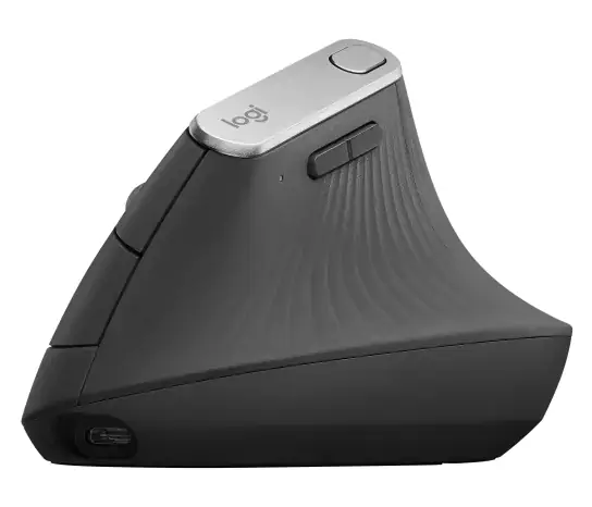 A commercial vertical ergonomic mouse that keeps the hand in a more upright position.